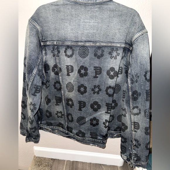 PURPLE BRAND MONOGRAM PRINT FADED DENIM JACKET SIZE LARGE - Picture 7 of 14